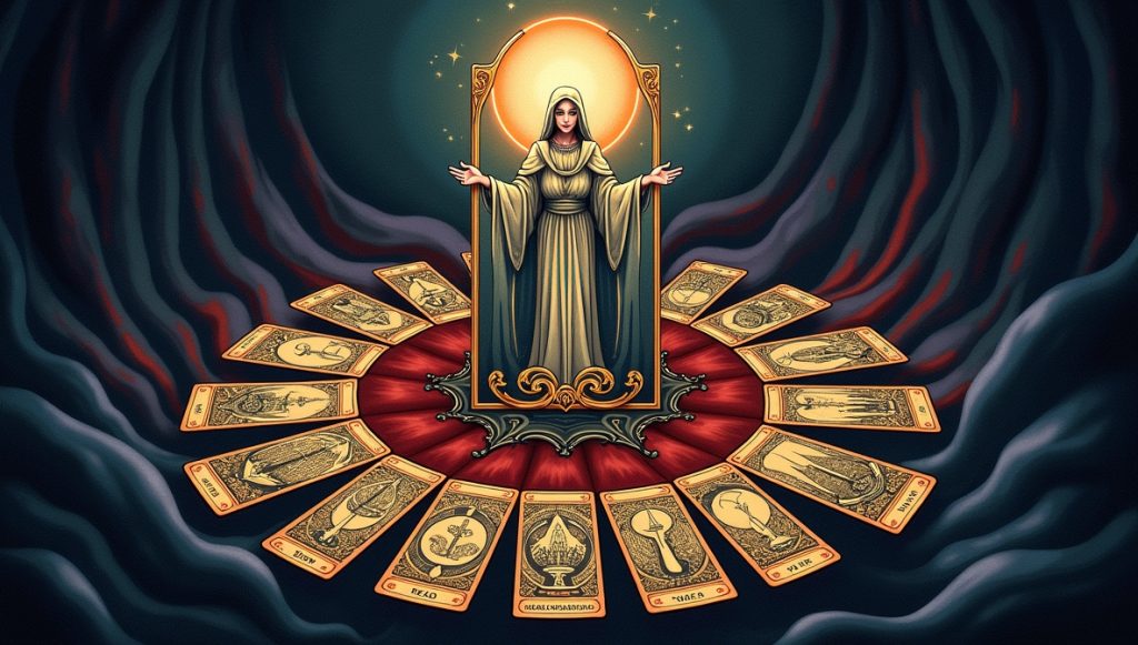 Major Arcana cards arranged in a spread, illustrating their symbolic depth and narrative flow